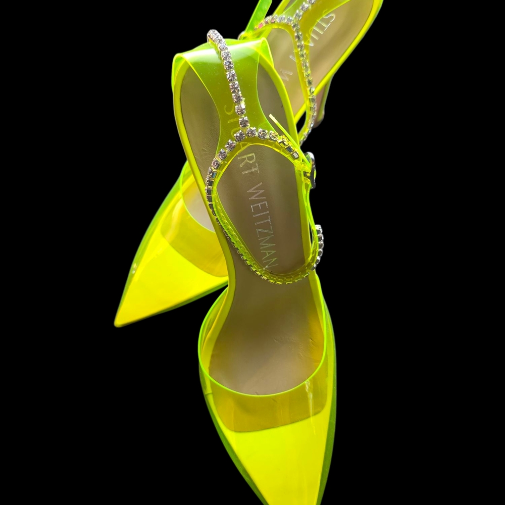 Stuart Weitzman Yellow Stiletto Heels with Transparent Strap